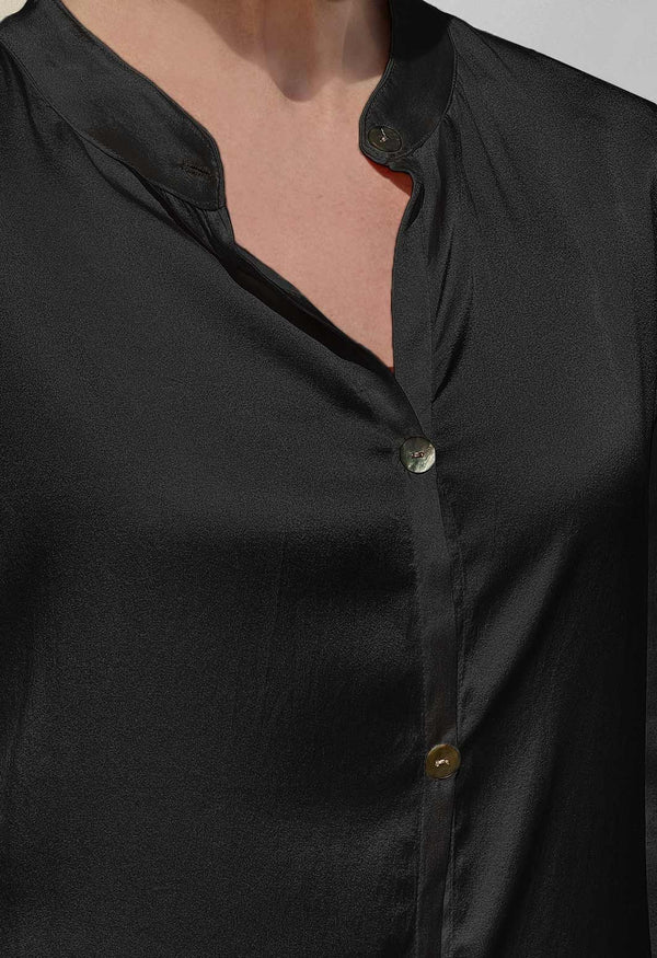 Blusa cuello mao de color negro de elástica – NuriaSerraBarcelona