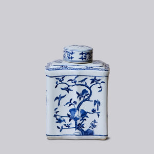 Bird and Flower Blue and White Porcelain Rectangular Caddy - Lilla Cavallo