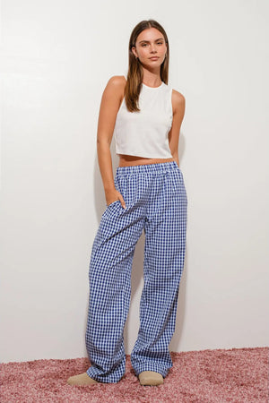 Blue and White Gingham Relaxed Pants - Lilla Cavallo