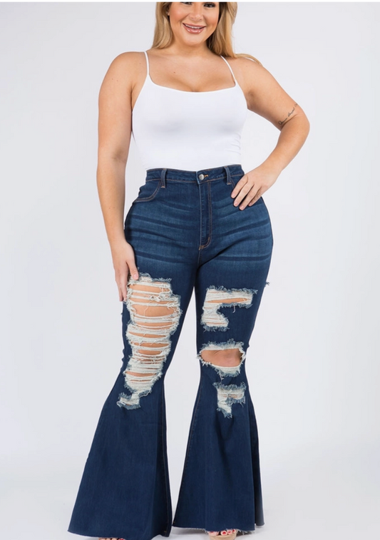 Bell Bottom Jeans for Women Ripped High Waisted Kuwait