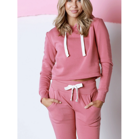 PINK Zip up cropped sweater and shorts set, Womens Loungewear