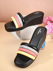 Pelle Ablero Black Wedge Sandals for Women