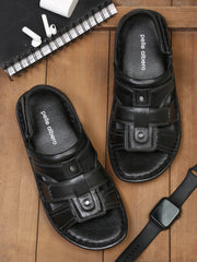 Pelle Albero Black Sandal For Men