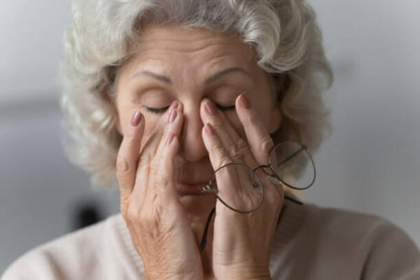 eyeglasses leave visible marks on the bridge of the nose