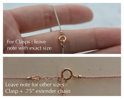 small clasp on string with an extender, rose gold