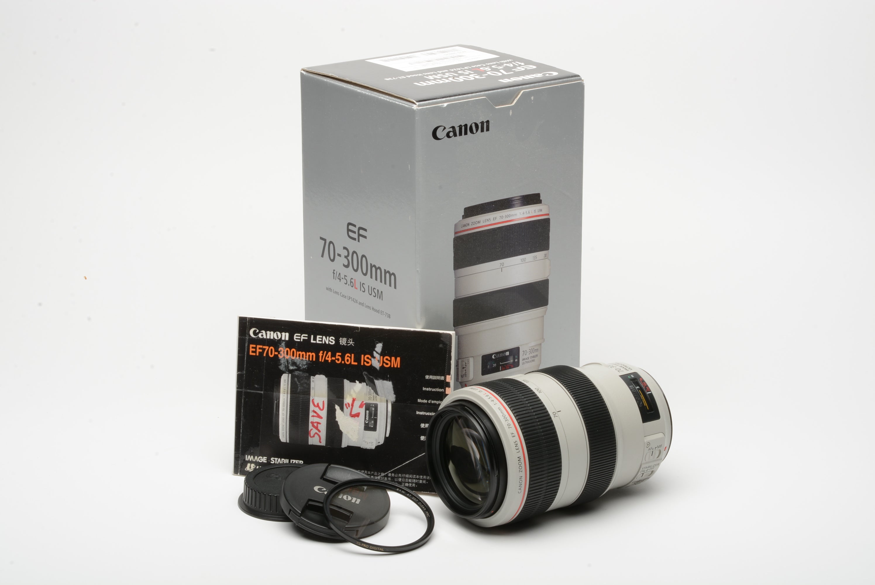 Canon EF 70-300mm F4-5.6L IS USM Zoom Lens w/B+W UV + caps, boxed