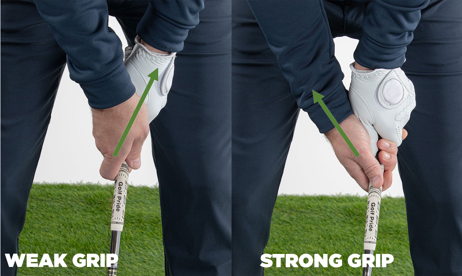 examples of strong and weak golf club grips