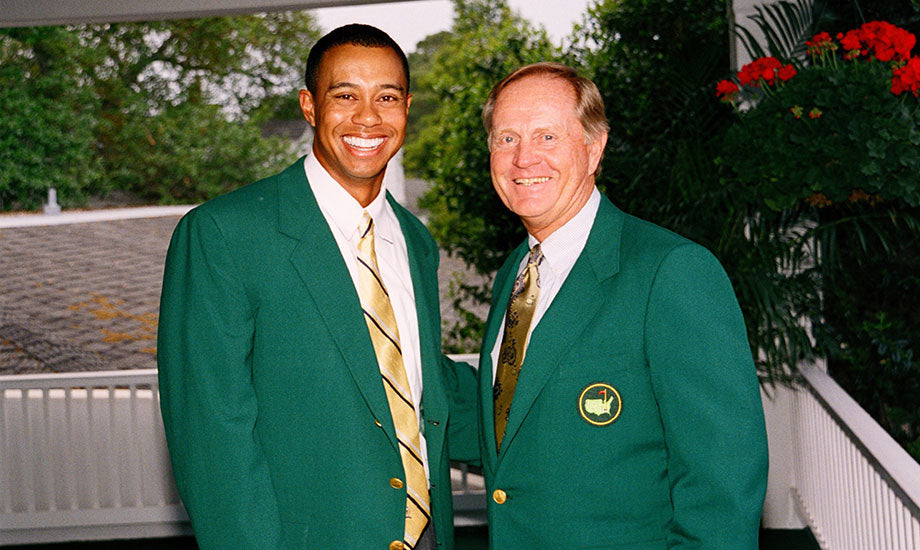 Masters green jacket, tiger woods, jack Nicklaus