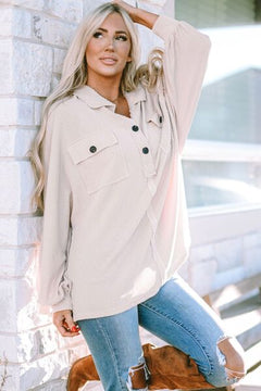 Collared Neck Half Button L-Sleeve Blouse
