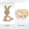 Neem wood teether bunny and elephant