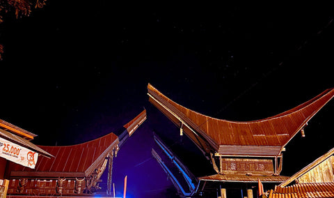 Night sky over the Torajan Tongkonan buildings