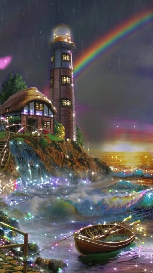 Lighthouse With Rainbow Diamond Painting 