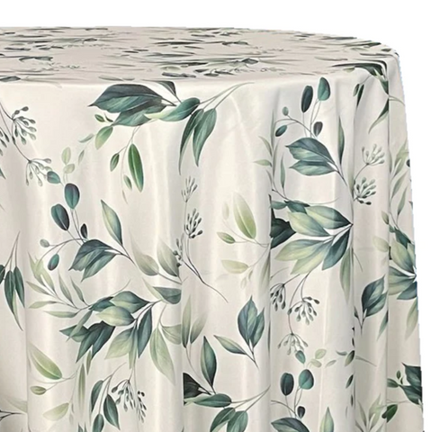 Green and beige leaves and flowers floral table linen