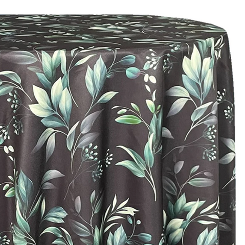Black and green floral table linen