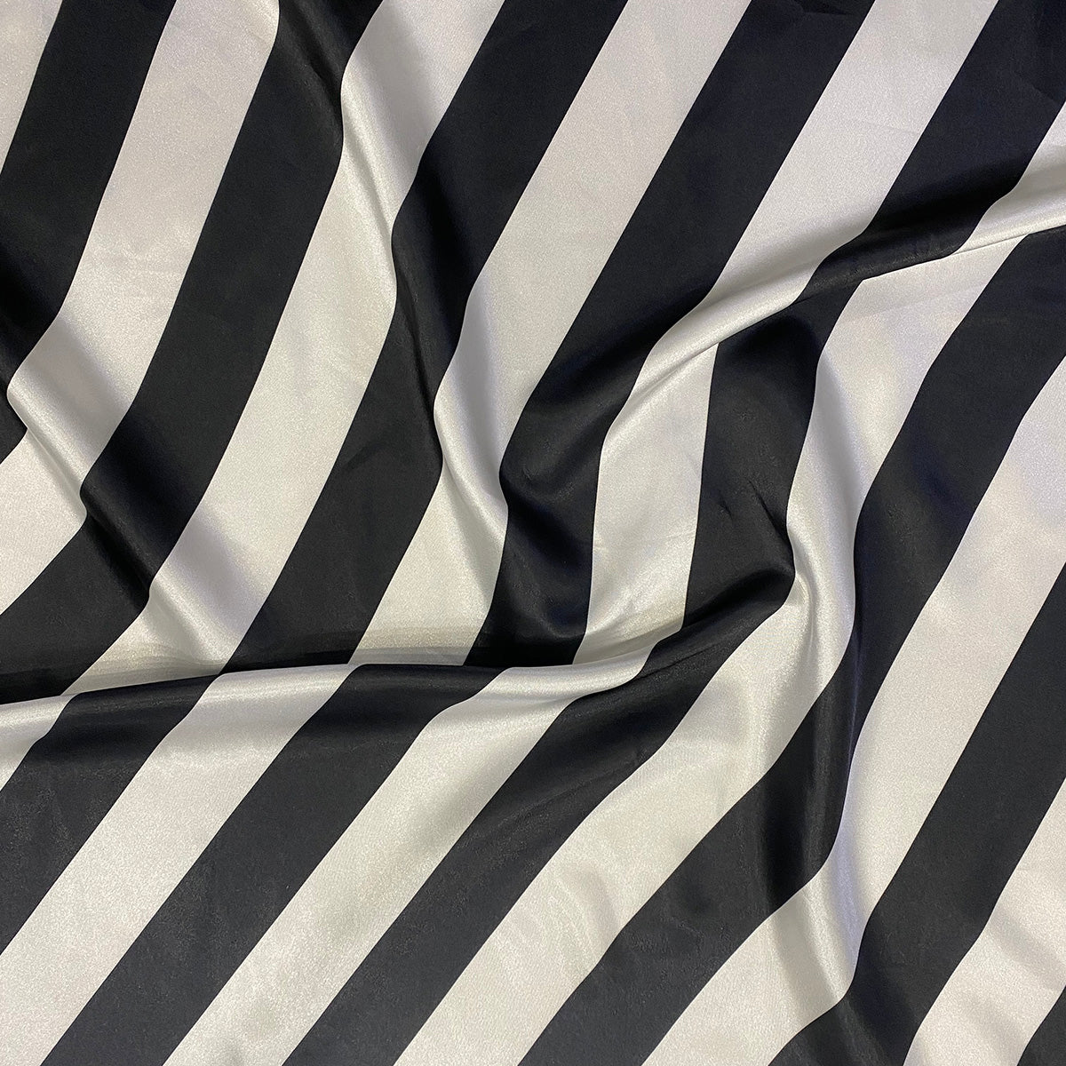 Black/White Wide Stripe Matte Satin Fabric