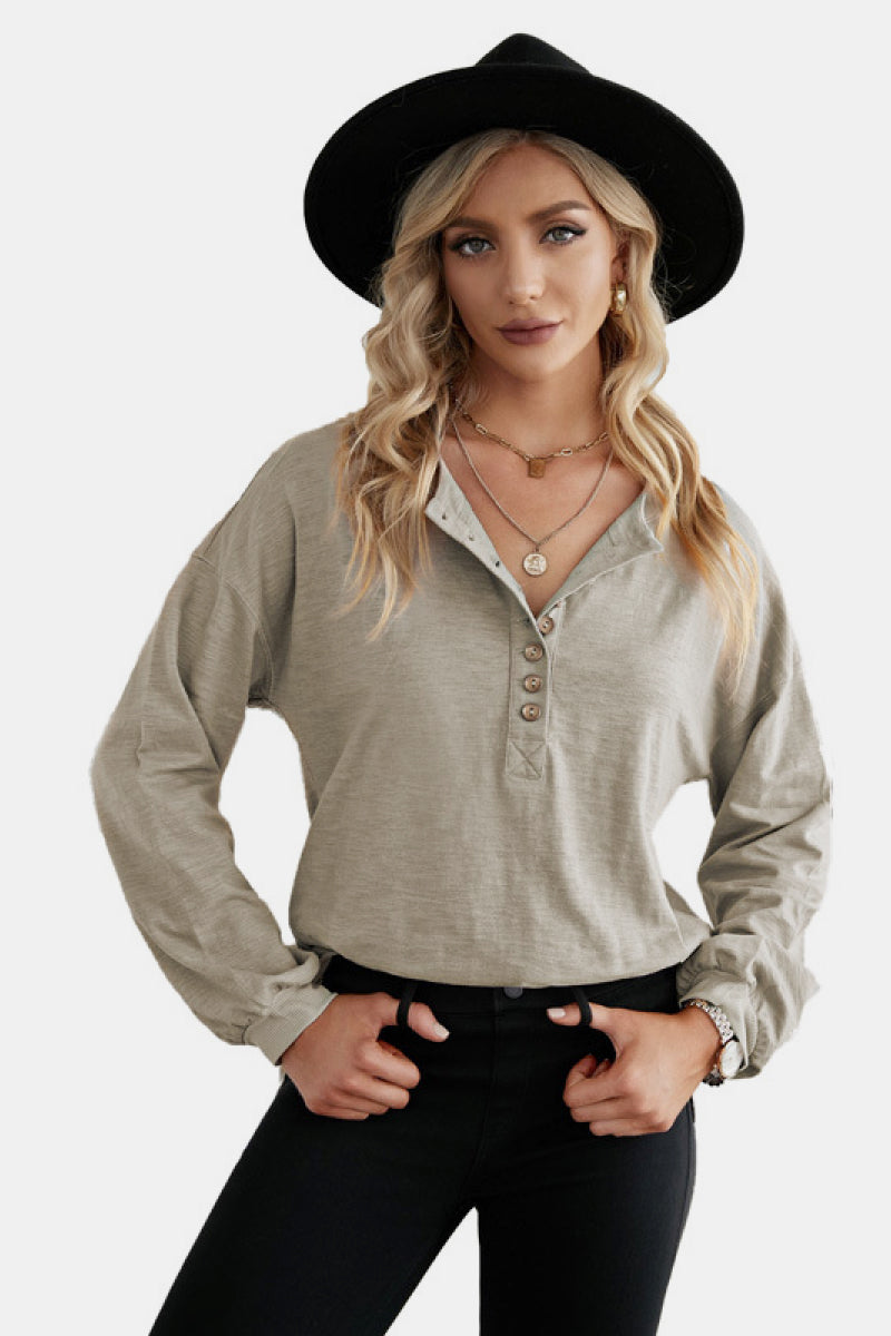 Lantern Sleeve Buttoned Leisure Top