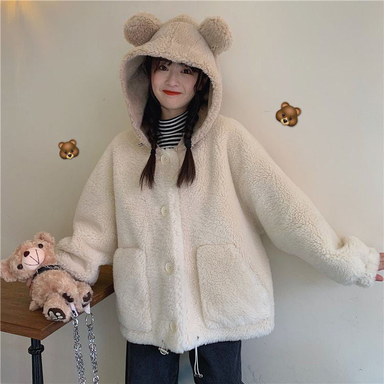 Loose Hooded Ears Fluffy Jacket – Nada Outfit Land