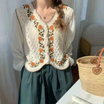 Long Sleeve Floral Pattern Crochet Blouse Shirt
