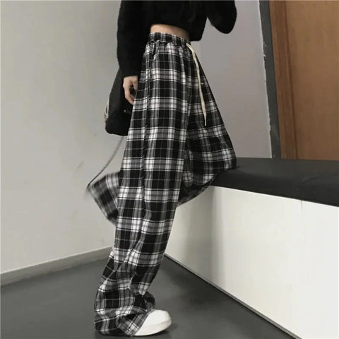Loose Wide Leg Black And White Plaid Pants – Nada Outfit Land