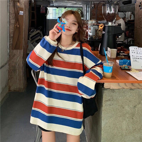 Long Sleeve Colors Striped Casual Sweatshirt – Nada Outfit Land