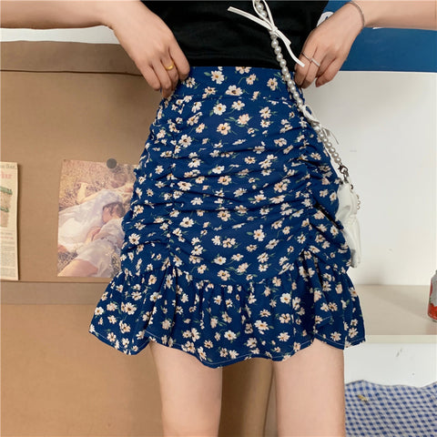 Flowers Pattern Folds Sexy Mini Skirts – Nada Outfit Land