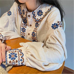 Long Sleeve Vintage Art Embroidered Blouse Shirts