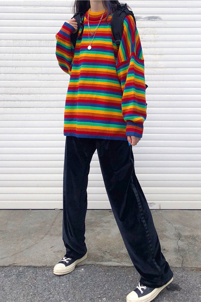 Loose Rainbow Striped Sweater – Nada Outfit Land