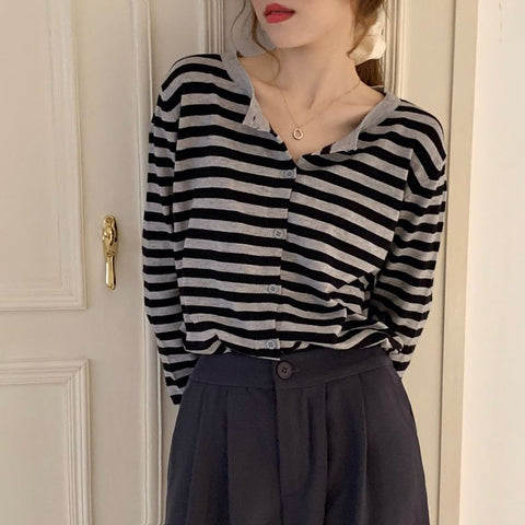 Long Sleeve Simple Classic Striped Sweater – Nada Outfit Land