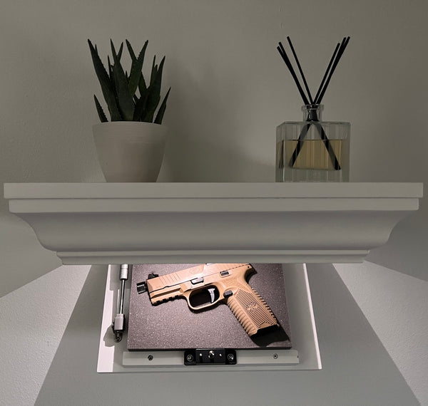 Hidden gun shelf concealment shelf