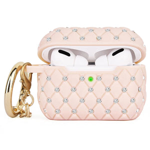 V-Moro Compatible with Airpods Pro Case, Cute Accessories Bling TPU Case Full Protective Hard Carrying Cover Women Girls with Shiny Crystal/Keychain Pink - Vanllno