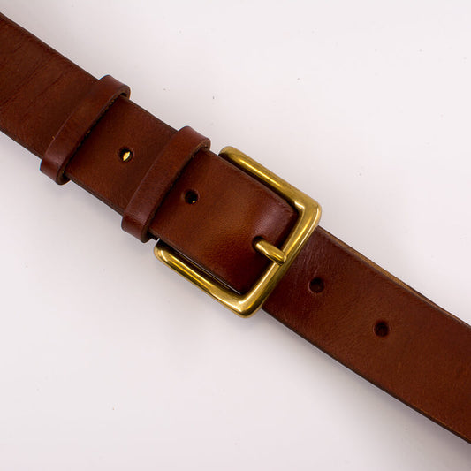 Golden square solid brass buckle - light brown leather belt - 3.5cm wi –  Coo Leatherware