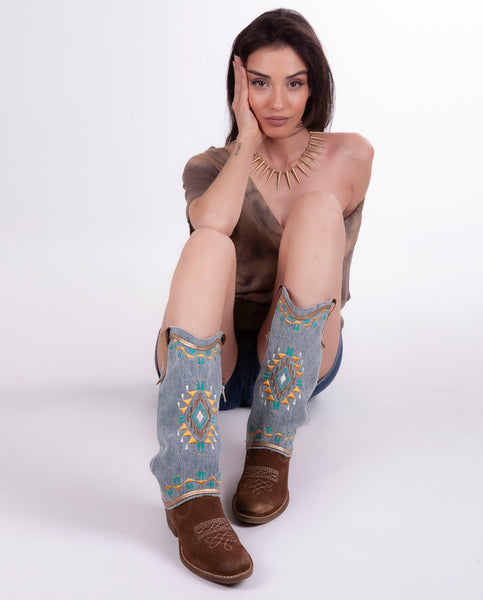 Botas tejido denim bordado Nemonic