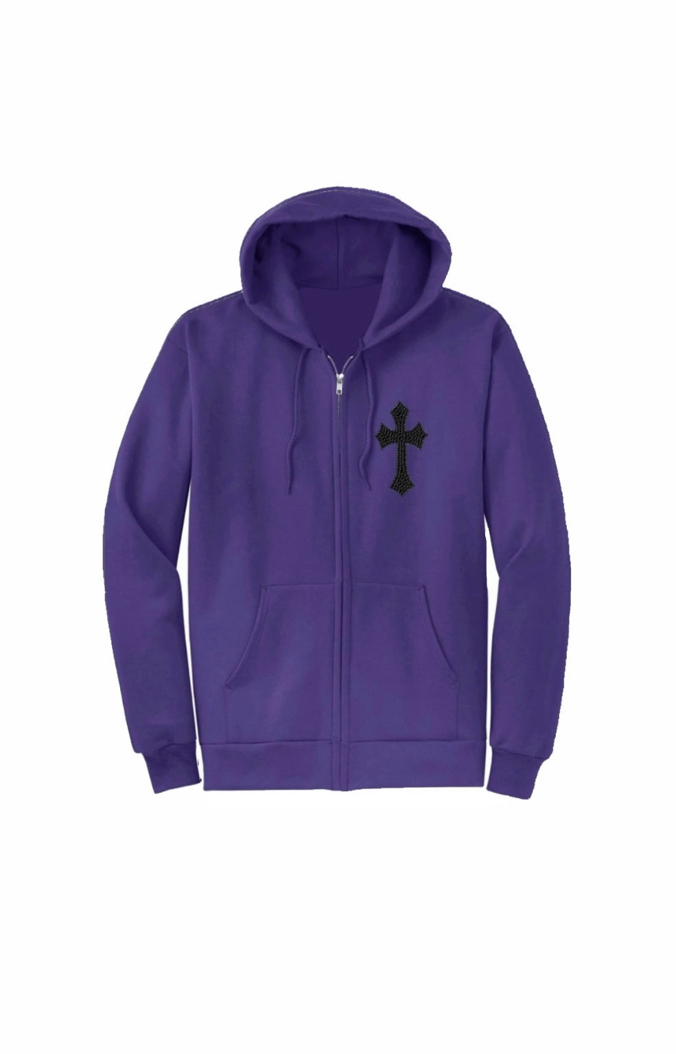 Black Purple Cross Rhinestone Zip Up L |