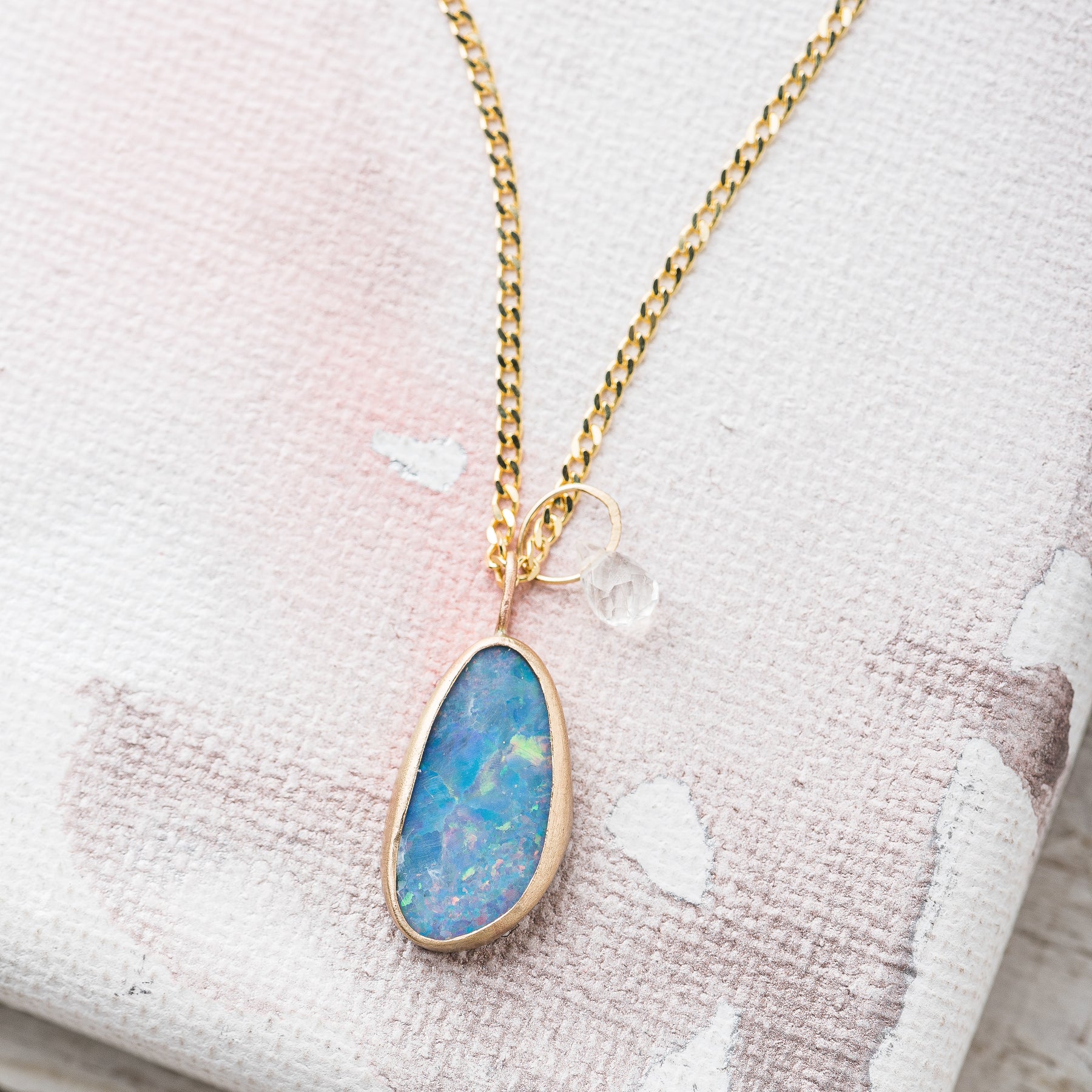 True Abundant Nature 14kt Rose Gold Pink Sapphire and Diamond Australian Opal Necklace