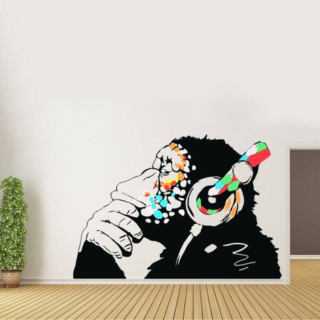 Banksy Thinking Monkey Wall Sticker - Art Vinyl Street Dj Chimp