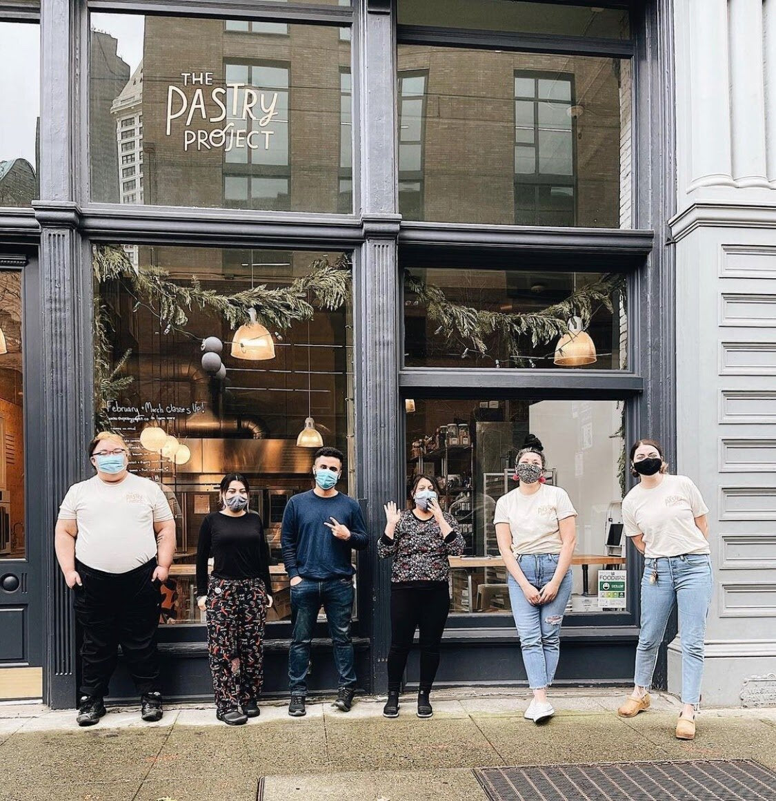 The Spring cohort with Emily and Heather outside The Pastry Project