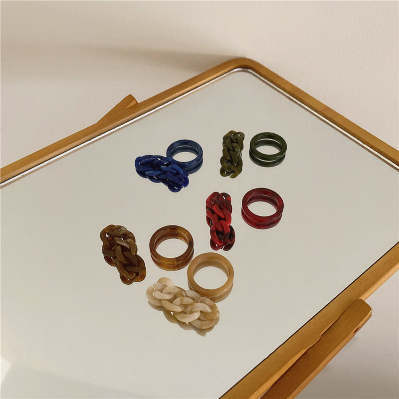 Korean 2 pcs/set Individual Retro Color Resin Acrylic Geometric Chain Rings
