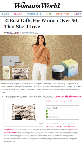 Celestial Silk pillowcases featured in Woman's World