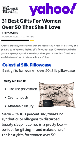 Celestial Silk pillowcases featured in Yahoo