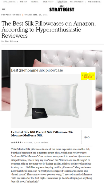 New York Stratgist features Celestial Silk 25 momme pillowcases