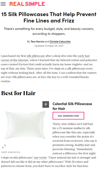 Real Simple features Celestial Silk 25 momme pillowcases