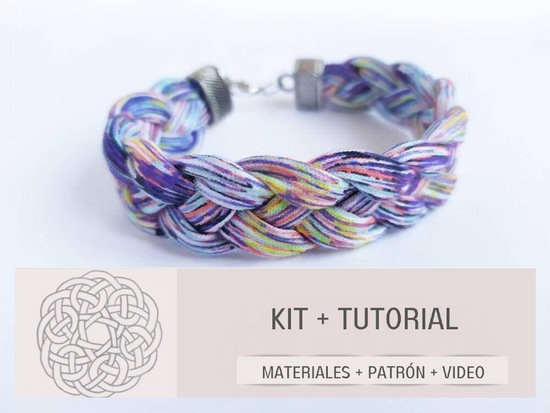 Kit con tutorial y materiales para pendientes de macramé de cuero y plata