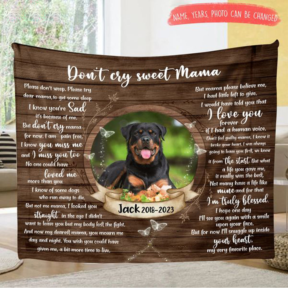 Custom Photo Blanket  Don't Cry Sweet Mama Cat Poem