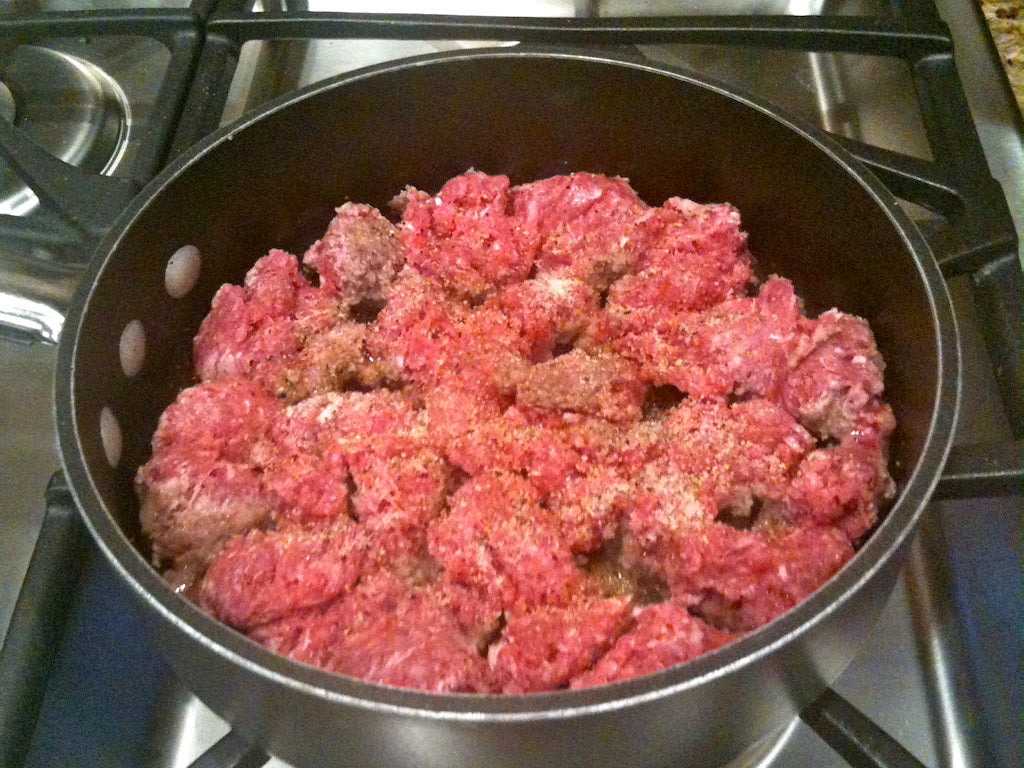 Ground Beef Browning in Skillet
