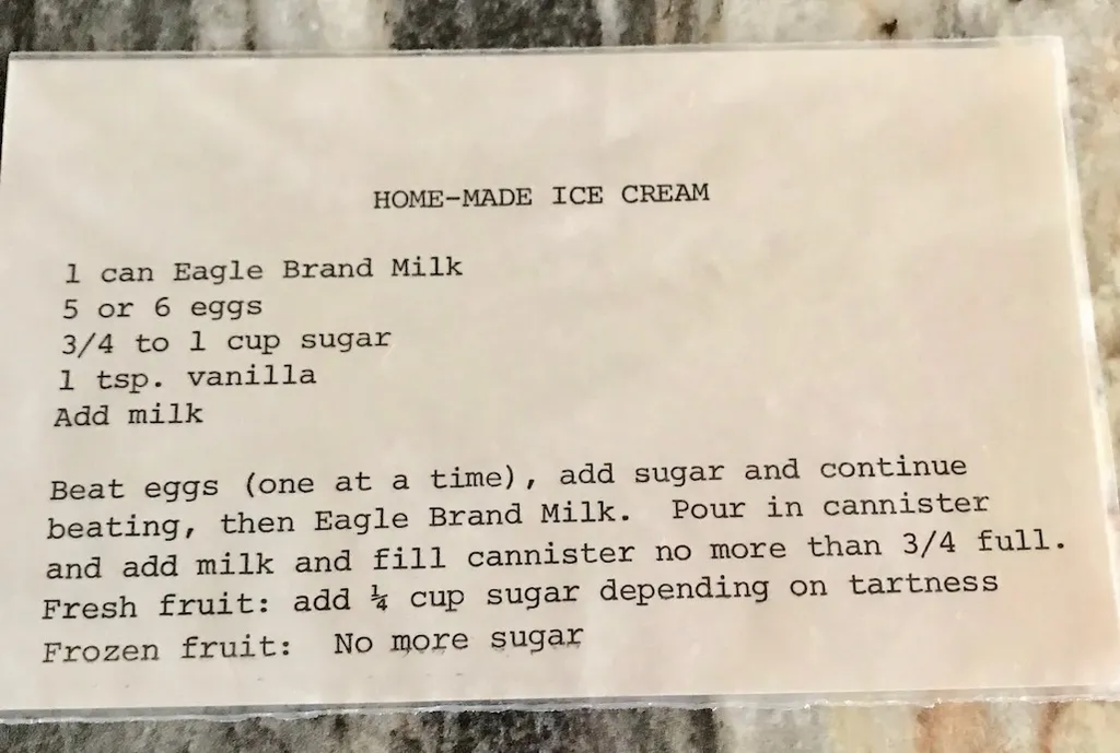 Lawson Family Ice Cream Recipe Card