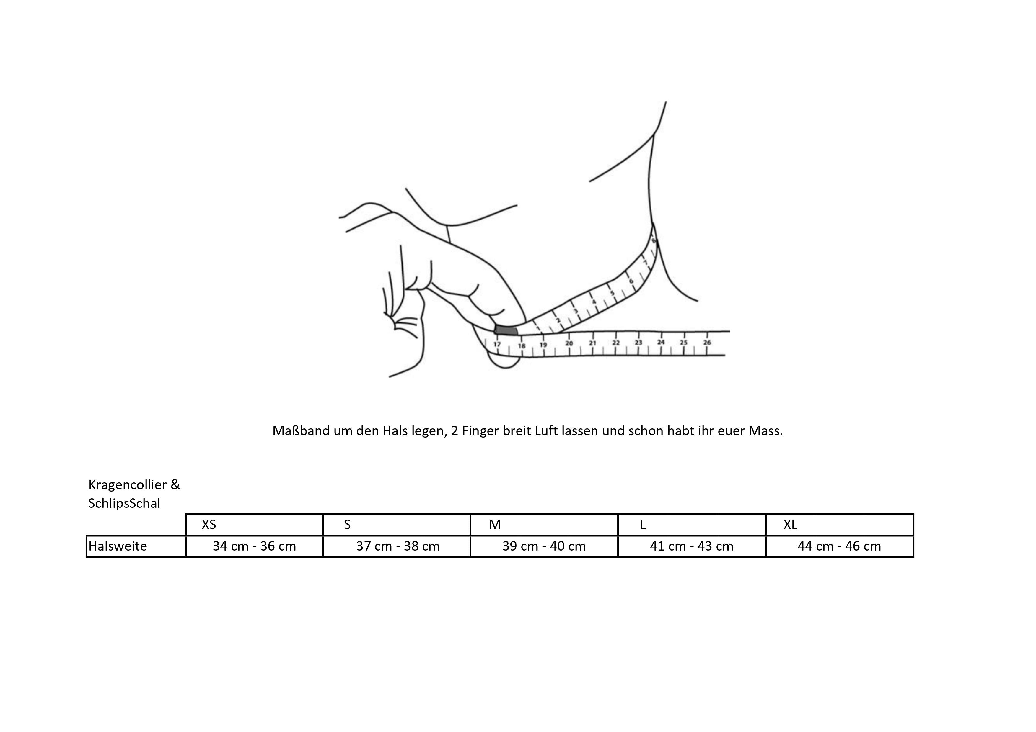 Größentabelle Kragen-Collier und Schlips-Schal