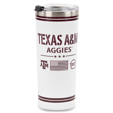 Texas A&M Block Logo Yeti White and Silver Rambler Bottle 12 oz