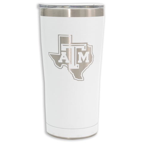 Texas A&M Block Logo Yeti White and Silver Rambler Bottle 12 oz