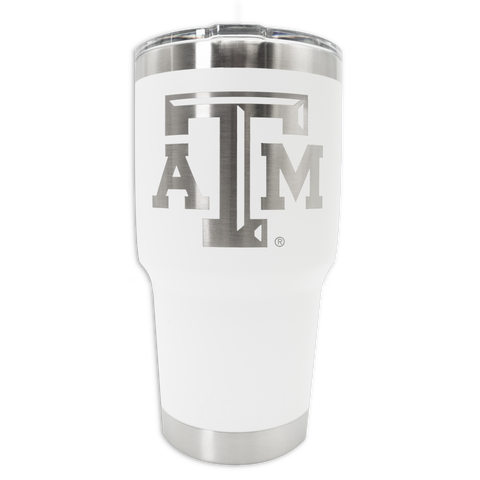Texas A&M Block Logo Yeti White and Silver Rambler Bottle 12 oz