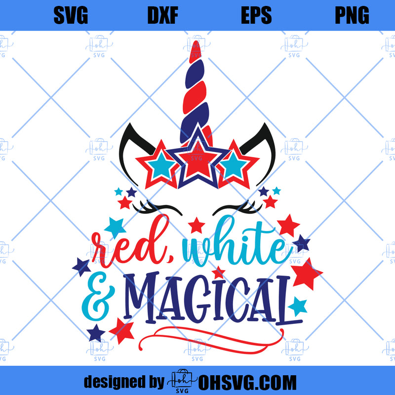 4th Of July Unicorn SVG, Patriotic Unicorn SVG, Red White Magical SVG